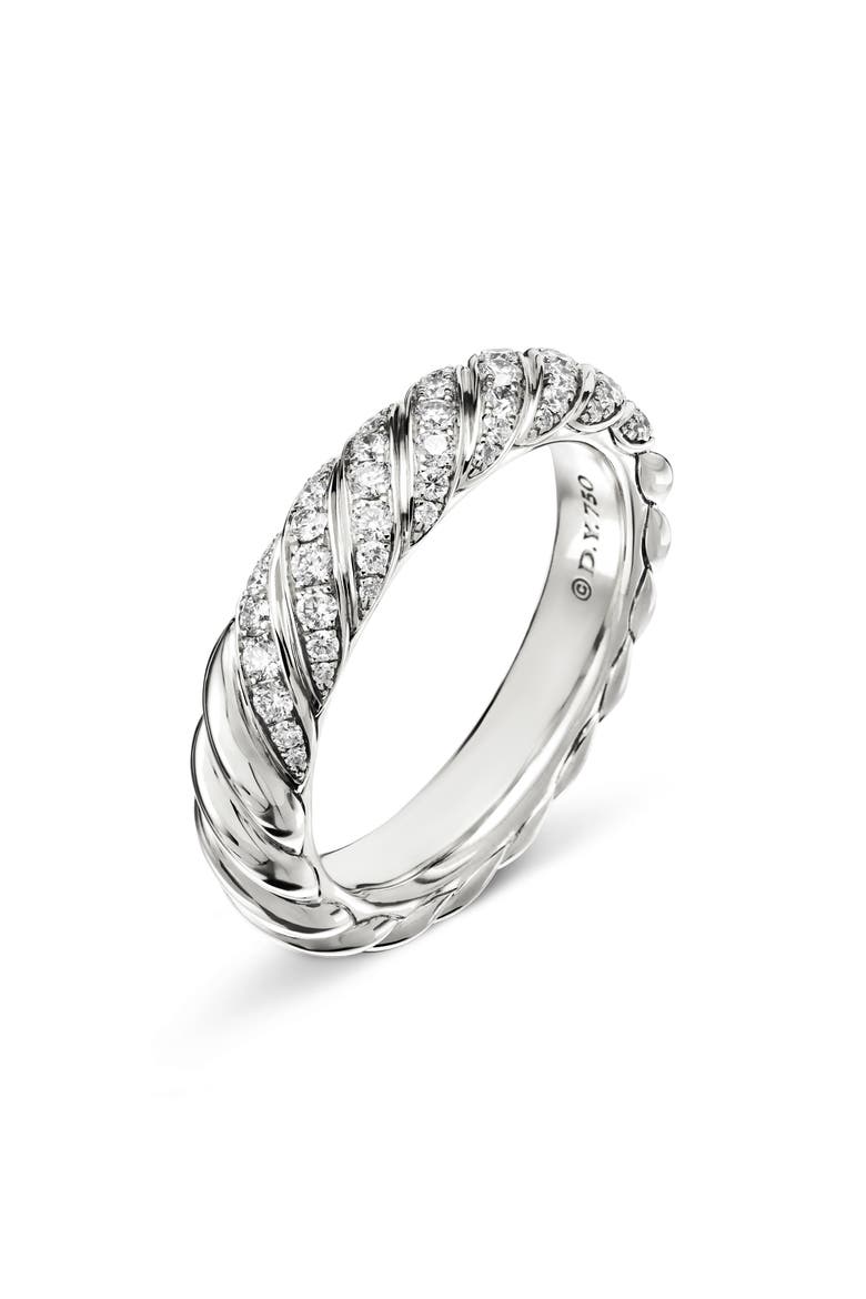 Sculpted Cable Pavé Diamond Band Ring, Alternate, color, 18K WHITE GOLD/ DIAMOND