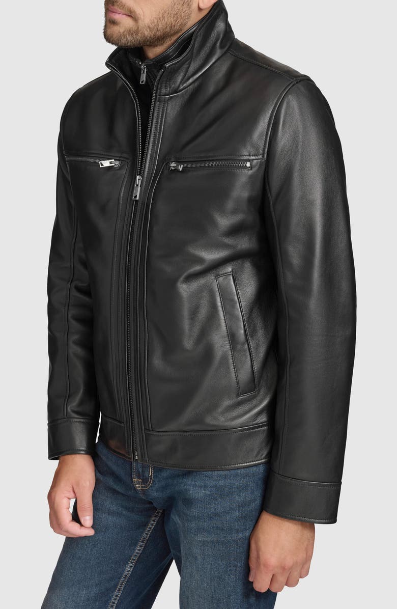 Andrew Marc Leather Moto Jacket with Attached Bib, Alternate, color, Black