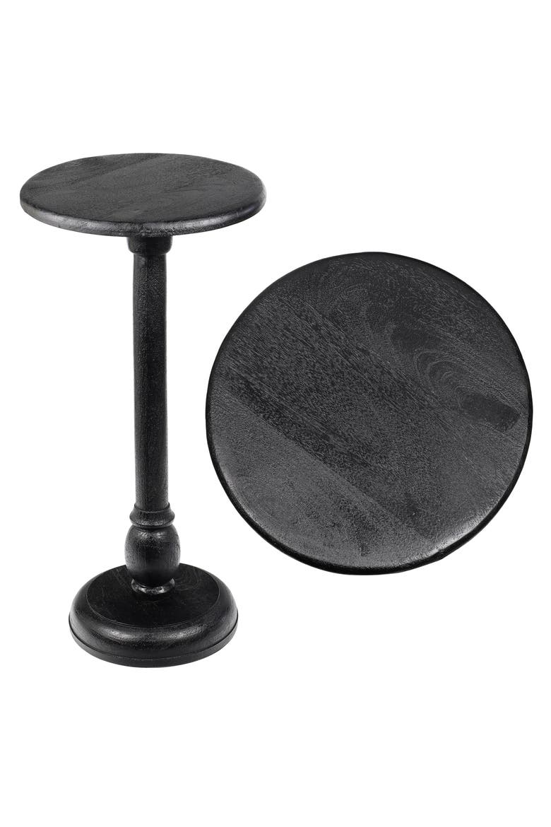 Leopold Traditional Solid Round Pedestal Drink Table, Turned Accent Martini Table for Living Room, Main, color, Black