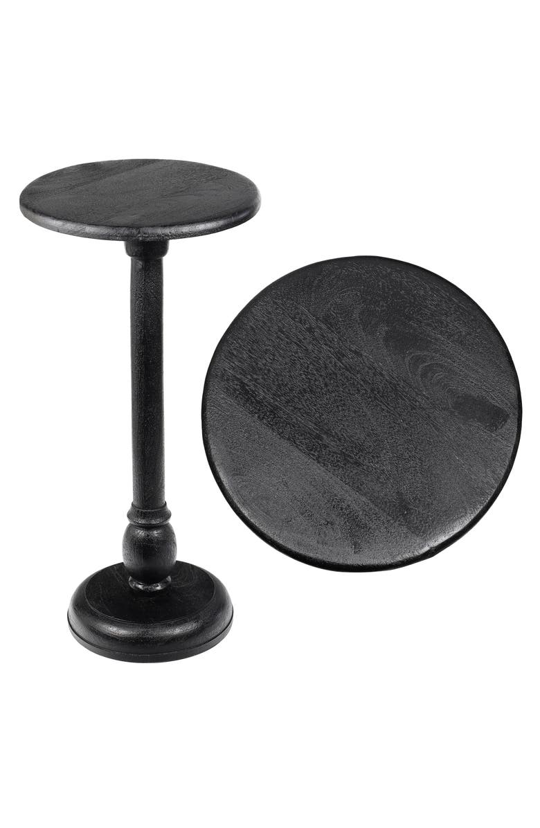 JONATHAN Y Leopold 24.5" Cottage Designer Mango Wood Pedestal Round Drink Table and Decorative End Table, Main, color, Black