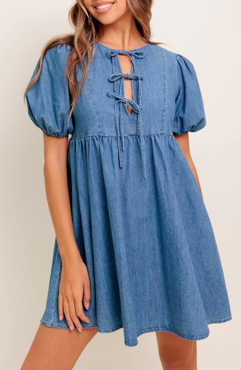 FLYING TOMATO Denim Minidress, Alternate, color, Medium Indigo