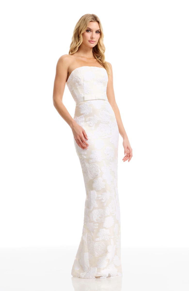 Dress the Population Colleen Floral Jacquard Strapless Mermaid Gown, Alternate, color, White