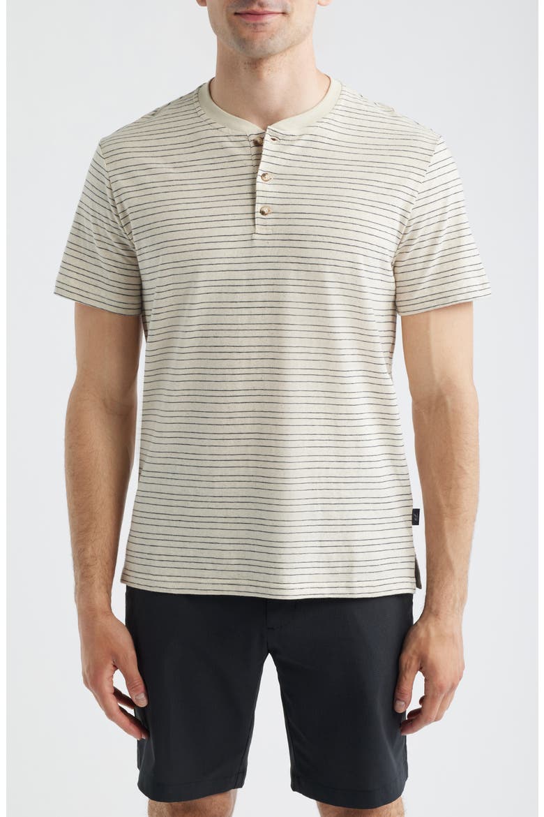 Pinstripe Cotton & Linen Henley, Main, color, BEIGE