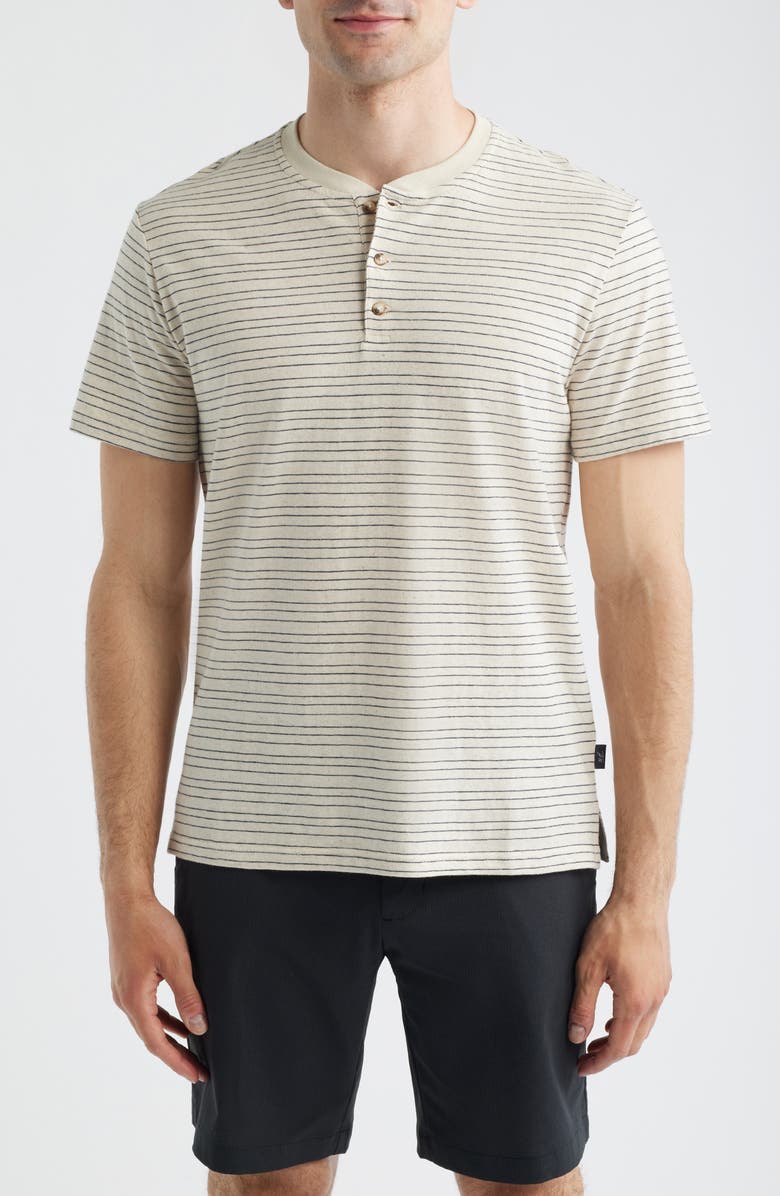 34 Heritage Pinstripe Cotton & Linen Henley, Main, color, Beige