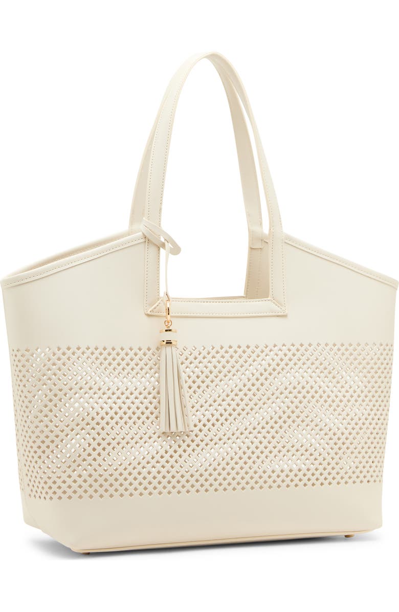 Anne Klein Large Perforated Tote Bag, Main, color, Parchment/ Metallic Gold
