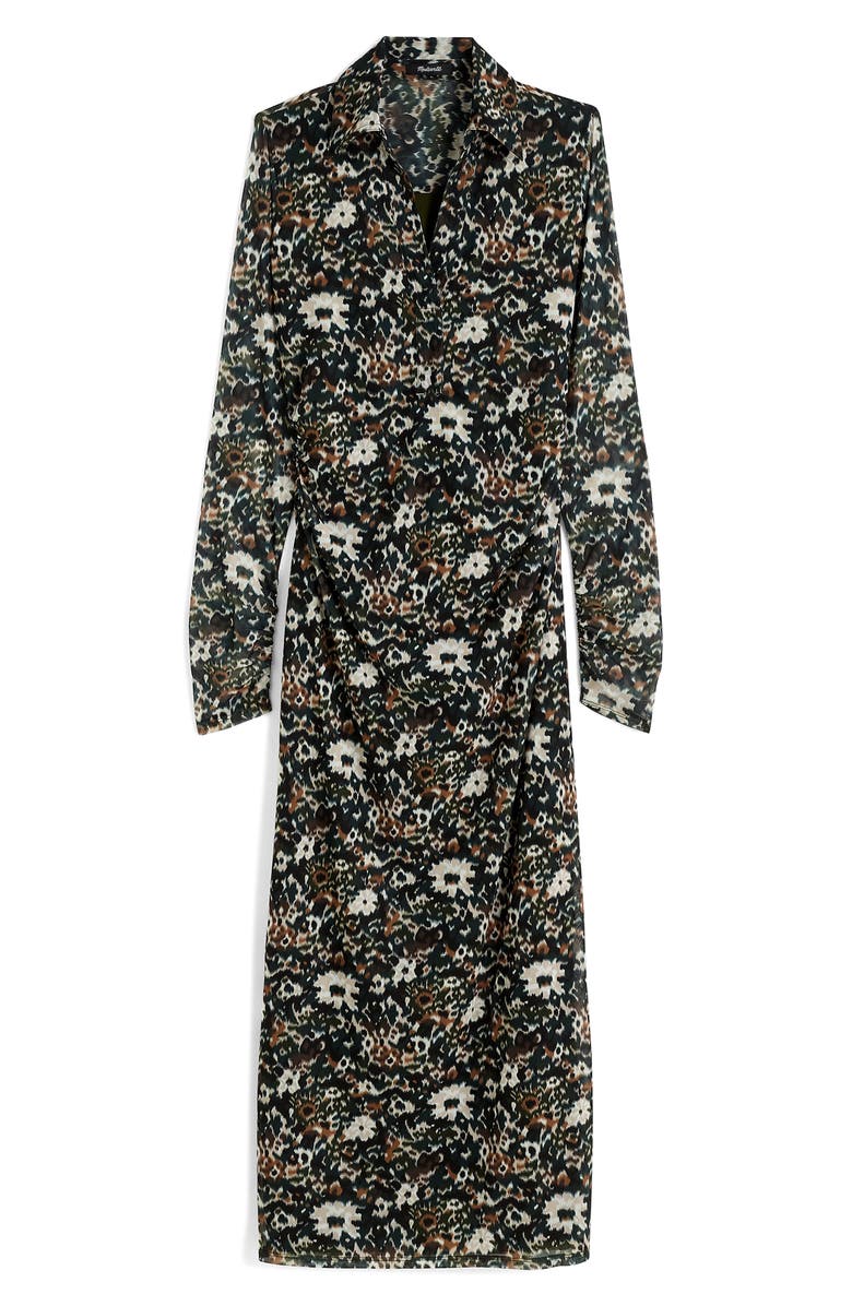 Madewell Floral Long Sleeve Polo Midi Dress, Alternate, color, Mossy Umber