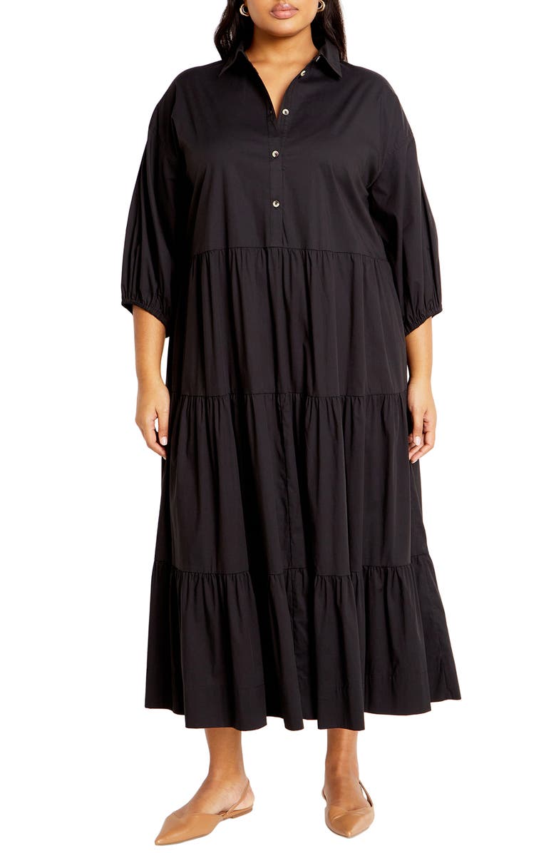 City Chic Kara Tiered Shirtdress, Main, color,