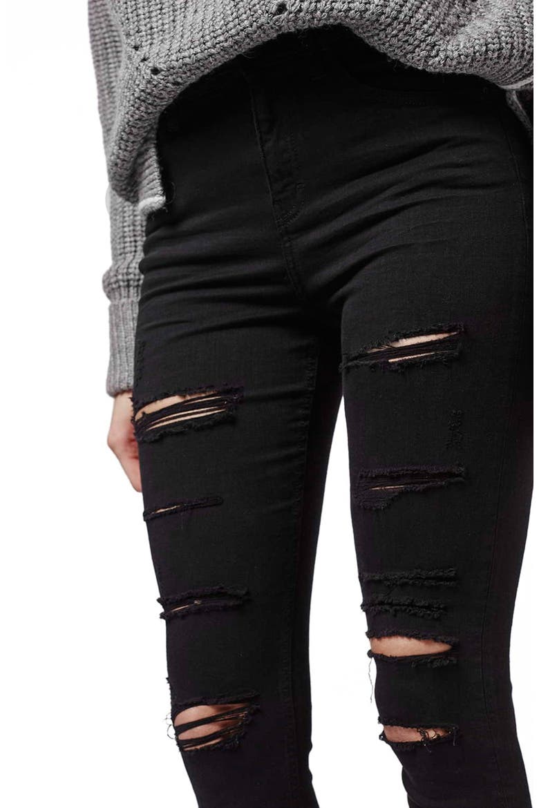 Moto 'Jamie' Ripped Ankle Skinny Jeans, Alternate, color, BLACK