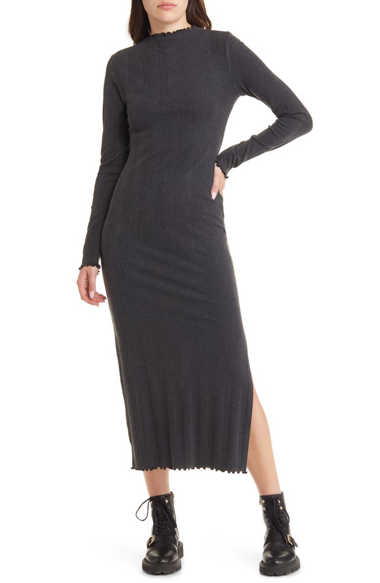 Treasure & Bond Lettuce Edge Long Sleeve Midi Dress, Main, color, 