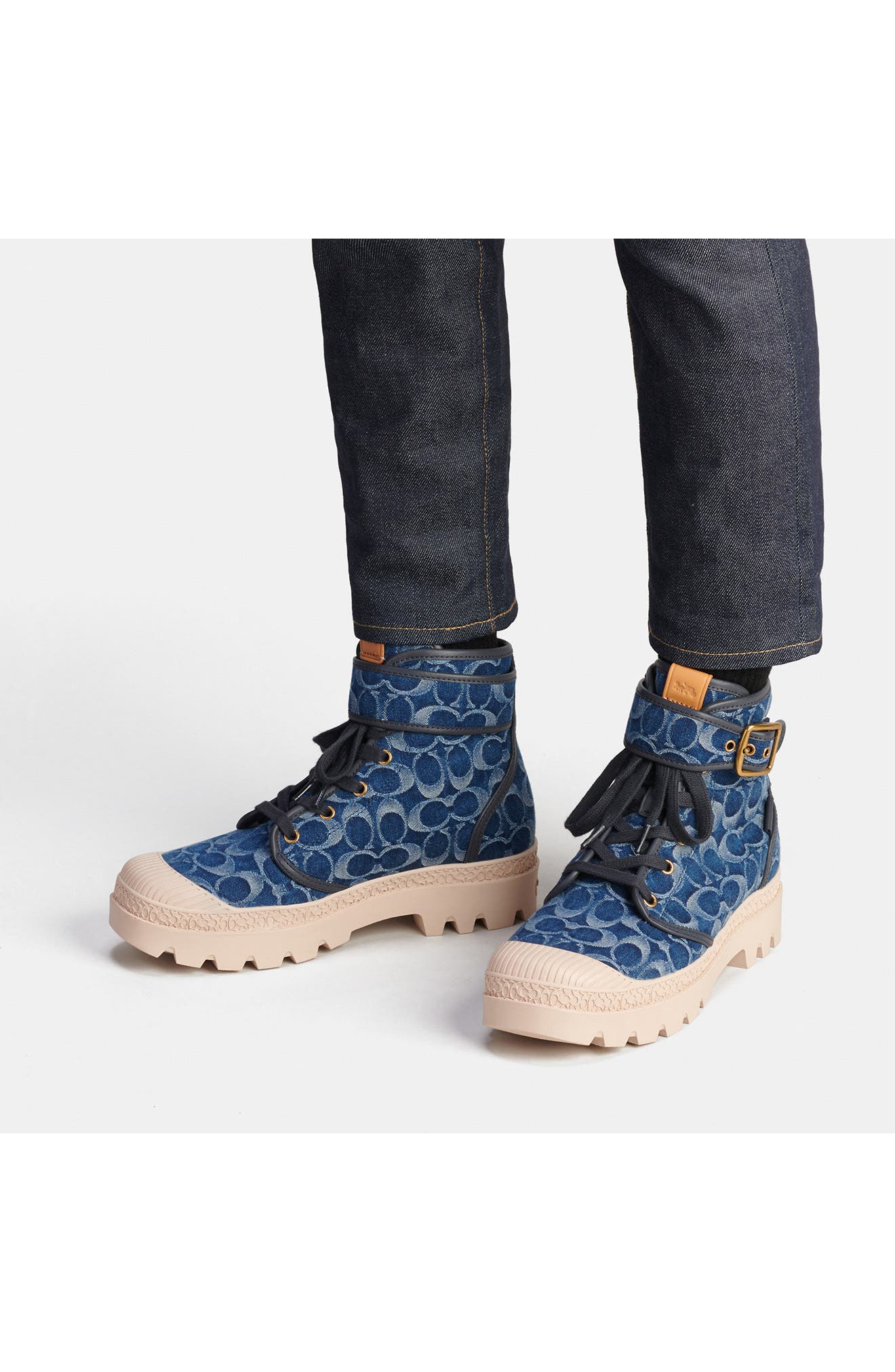 COACH Trooper Denim Combat Boot, Alternate, color, 