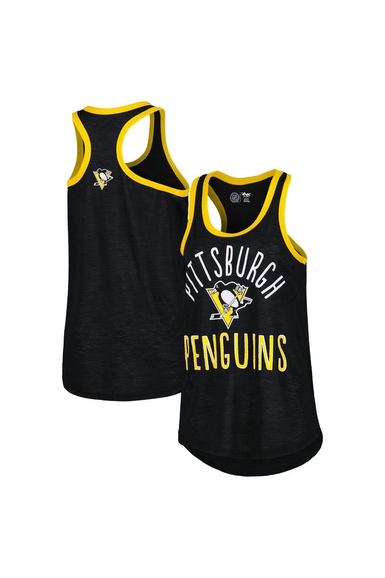 Women's G-III 4Her by Carl Banks Black Pittsburgh Penguins First Base Racerback Scoop Neck Tank Top, Main, color, Black