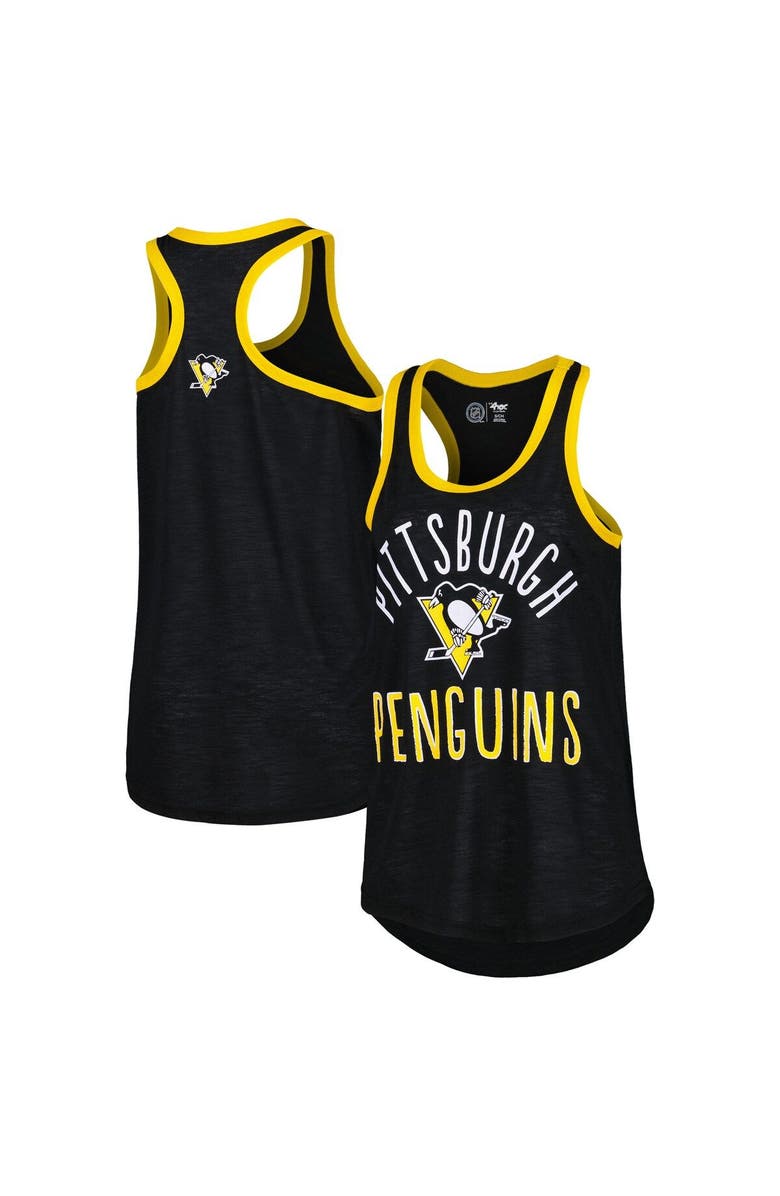 G-III 4HER BY CARL BANKS Women's G-III 4Her by Carl Banks Black Pittsburgh Penguins First Base Racerback Scoop Neck Tank Top, Main, color, Black
