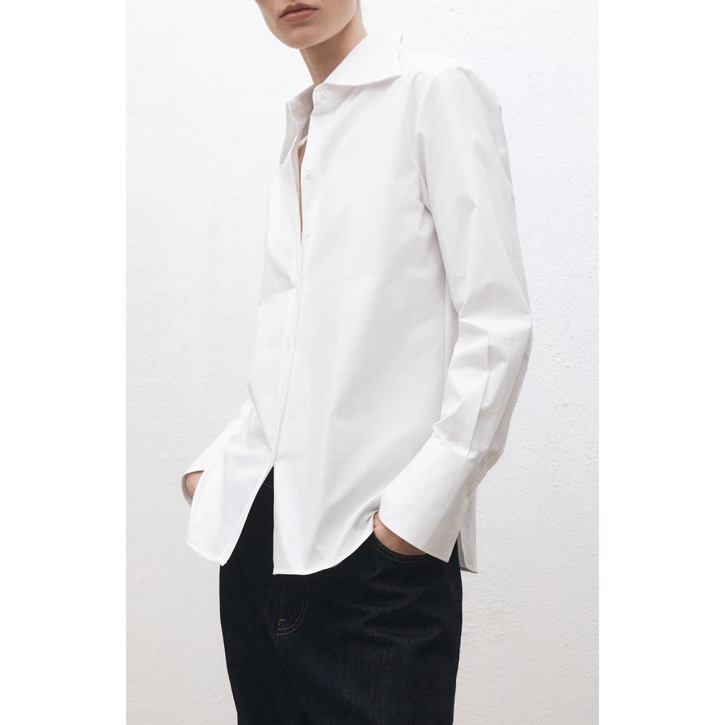 Mango Point Collar Oversize Cotton Button-up Shirt In White