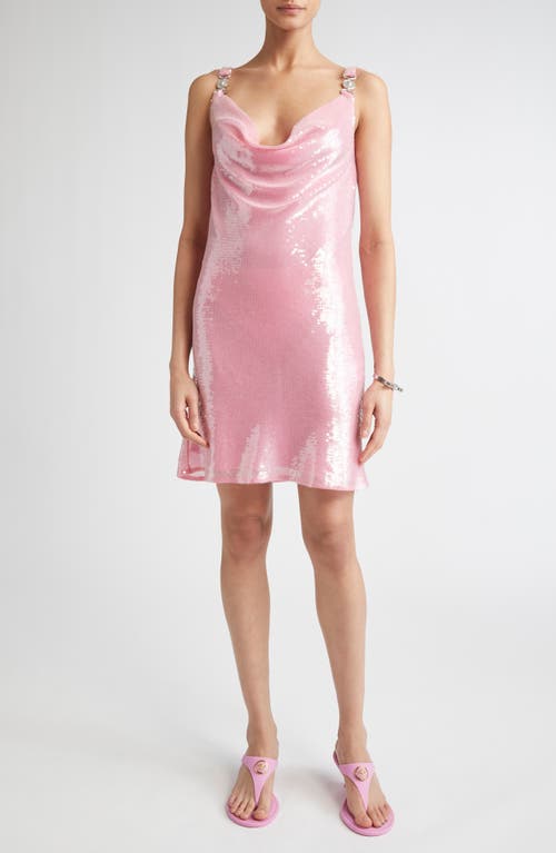 Versace Medusa Strap Silk Chiffon Sequin Cocktail Dress In Pink