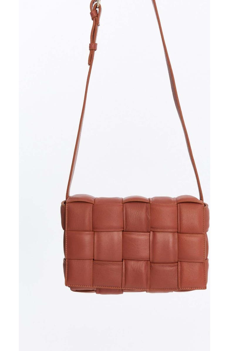 FURNIQ UK Hoxton Woven Suede Handbag, Main, color, Cognac Brown