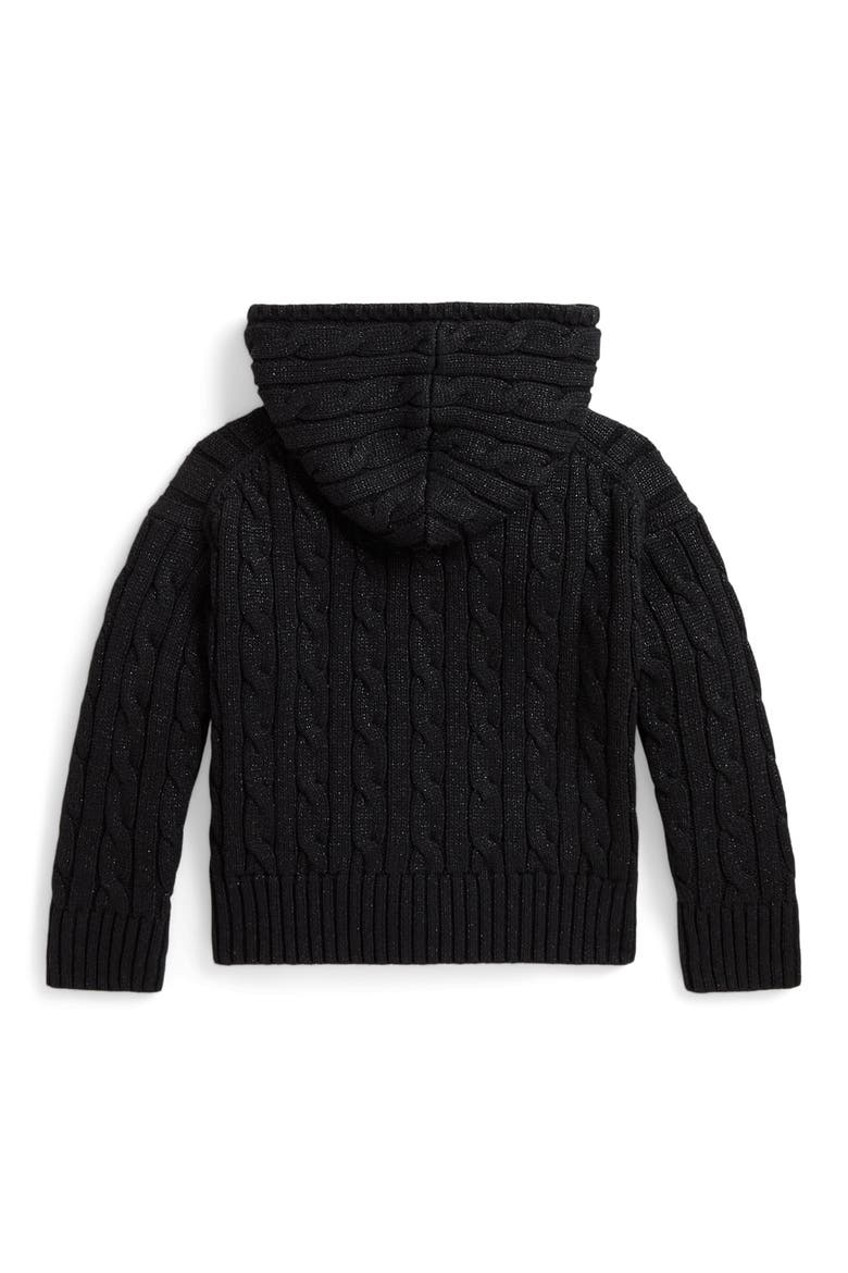 Kids' Metallic Cable Knit Hoodie, Alternate, color, BLACK