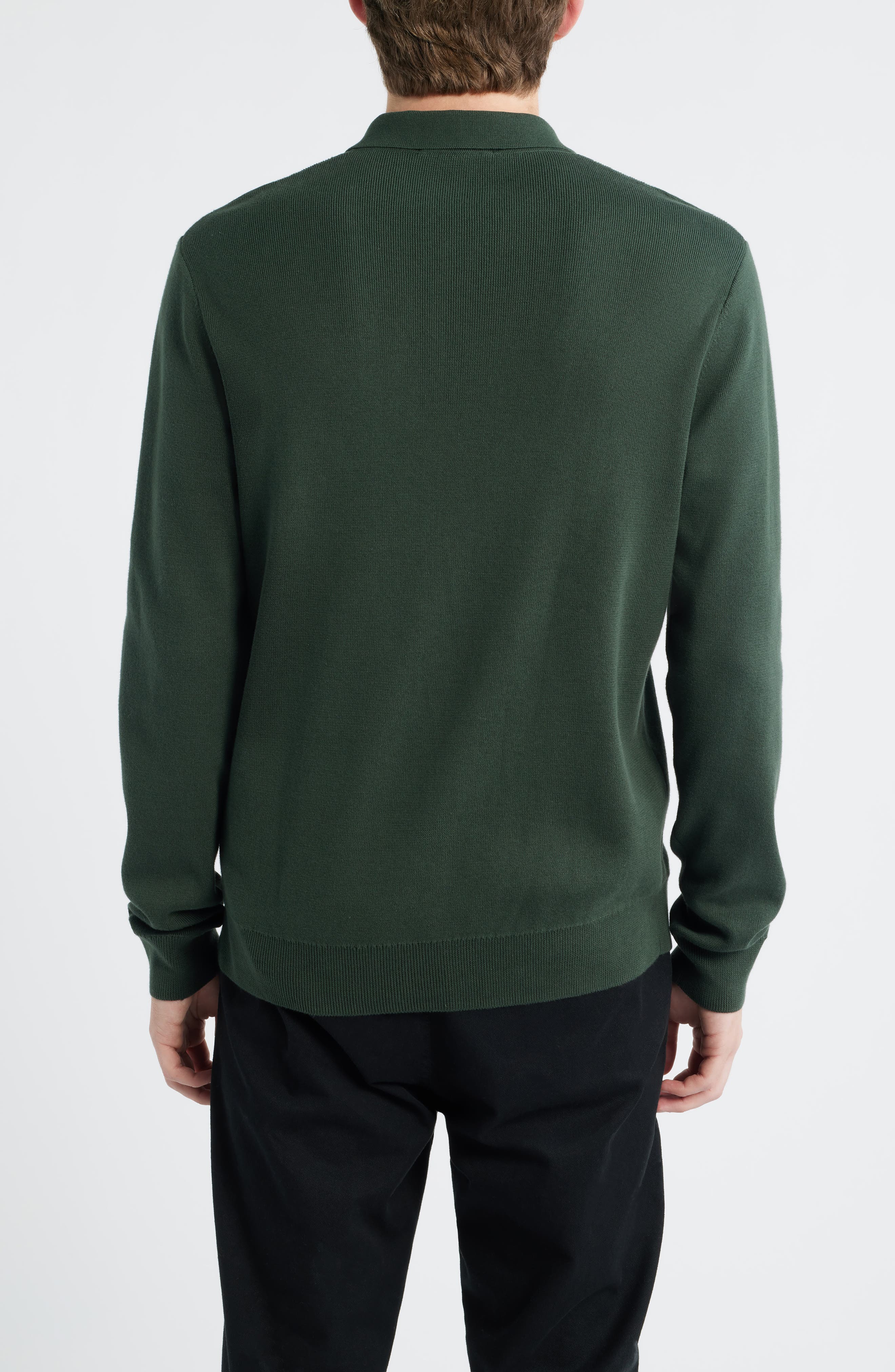 Long Sleeve Textured Stripe Cotton Zip Polo Sweater - image 2