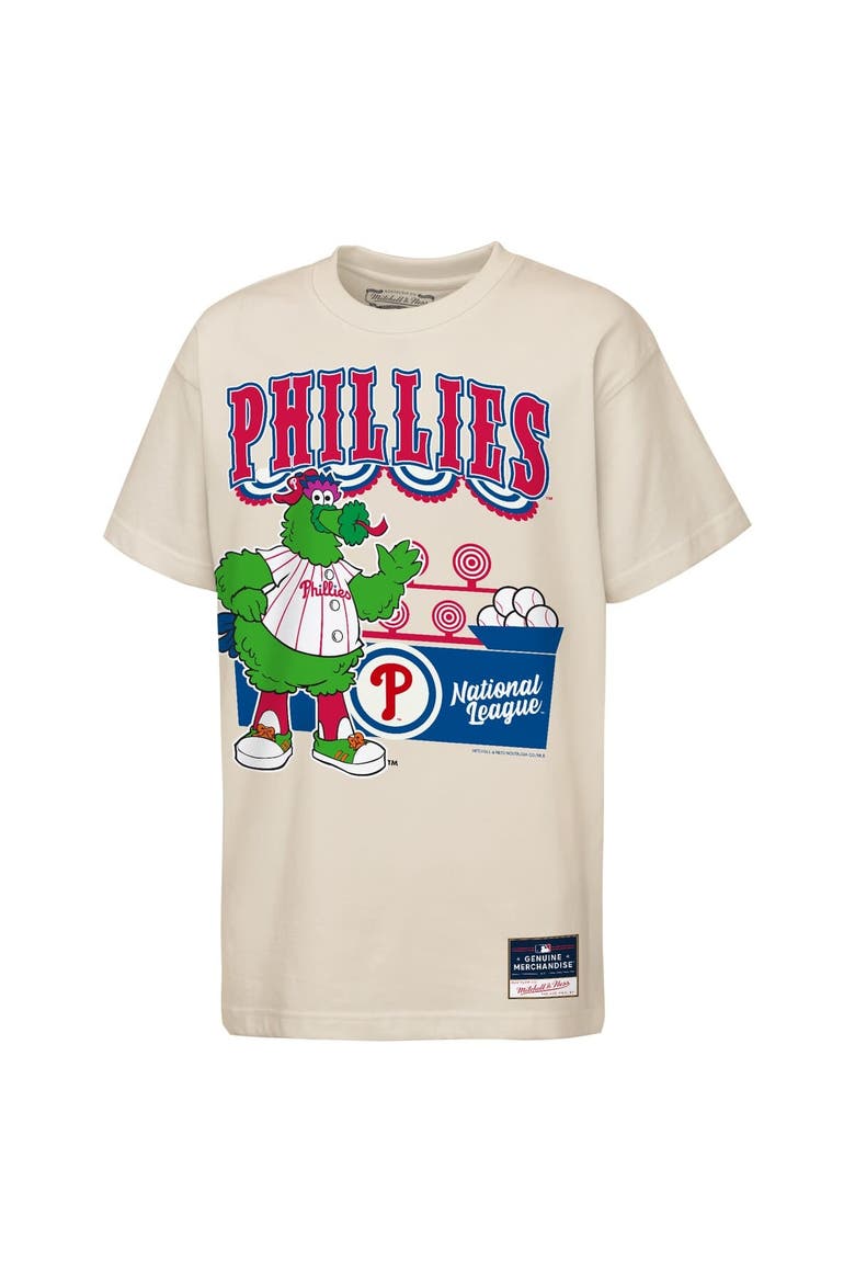 Youth Mitchell & Ness  Cream Philadelphia Phillies Step Back Up Mascot T-Shirt, Main, color, Cream