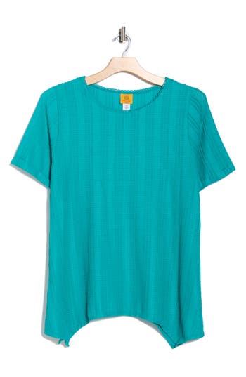 Ruby Rd. Ruby Rd Short Sleeve Textured Knit Top In Blue