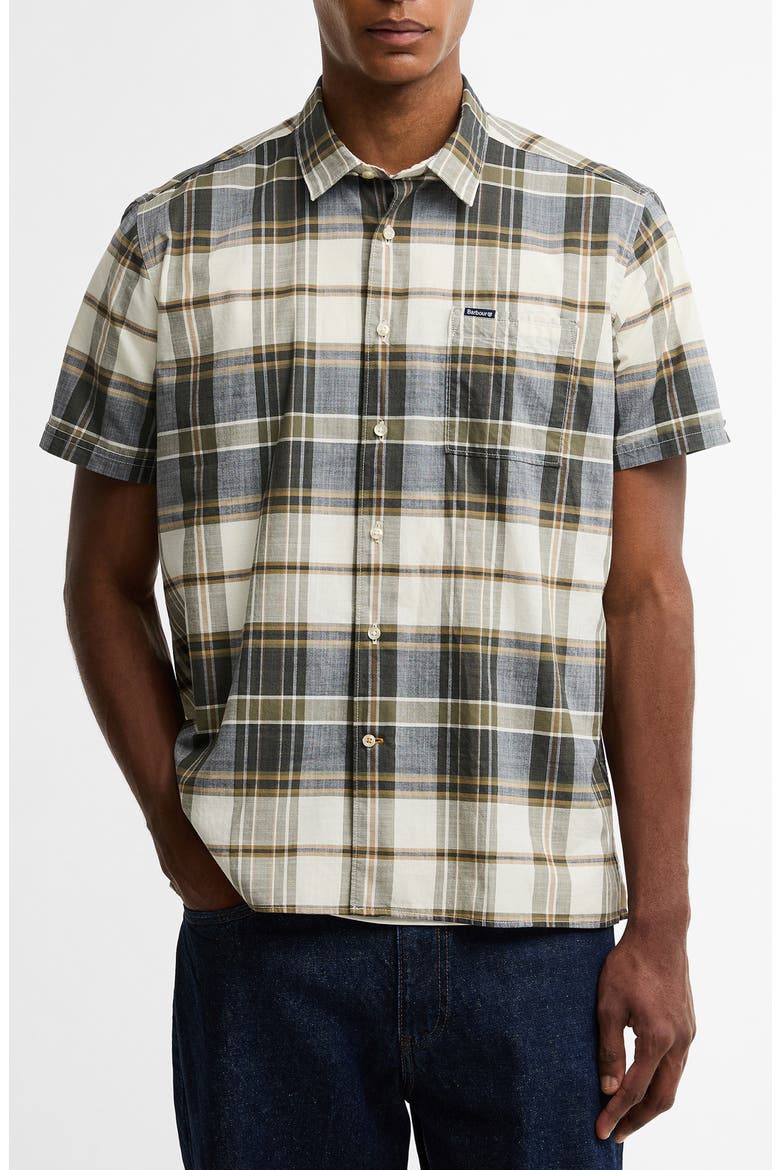 Grassbeach Plaid Short Sleeve Cotton Button-Up Shirt, Main, color, WHISPER WHITE