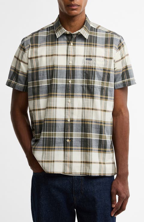 Grassbeach Plaid Short Sleeve Cotton Button-Up Shirt