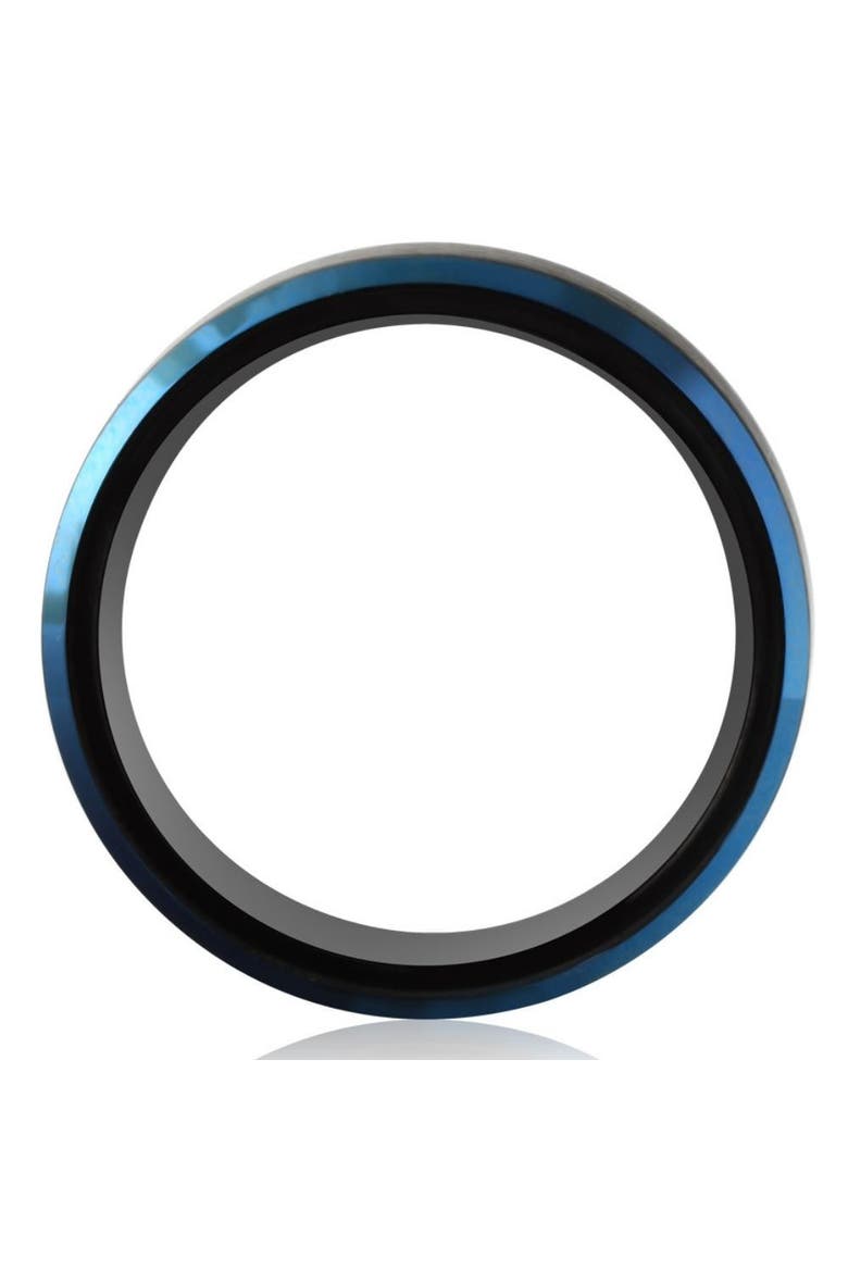 Men's Brushed Black Tungsten Ring Blue Polished Beveled Edge 8mm Wedding Band, Alternate, color, Black Tungsten