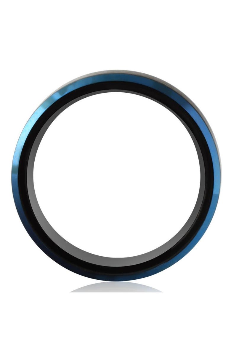 Bliss Diamond Men's Brushed Black Tungsten Ring Blue Polished Beveled Edge 8mm Wedding Band, Alternate, color, Black Tungsten