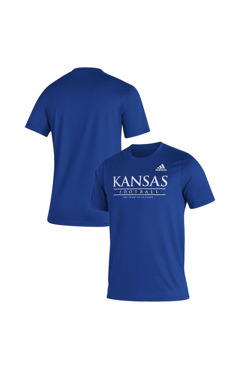 adidas Men's adidas Royal Kansas Jayhawks Sideline Football Locker Practice Creator AEROREADY T-Shirt, Alternate, color,