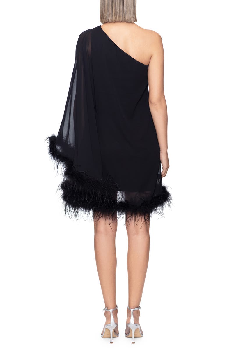 Betsy & Adam Feather Trim Single Long Sleeve Cocktail Dress, Alternate, color,