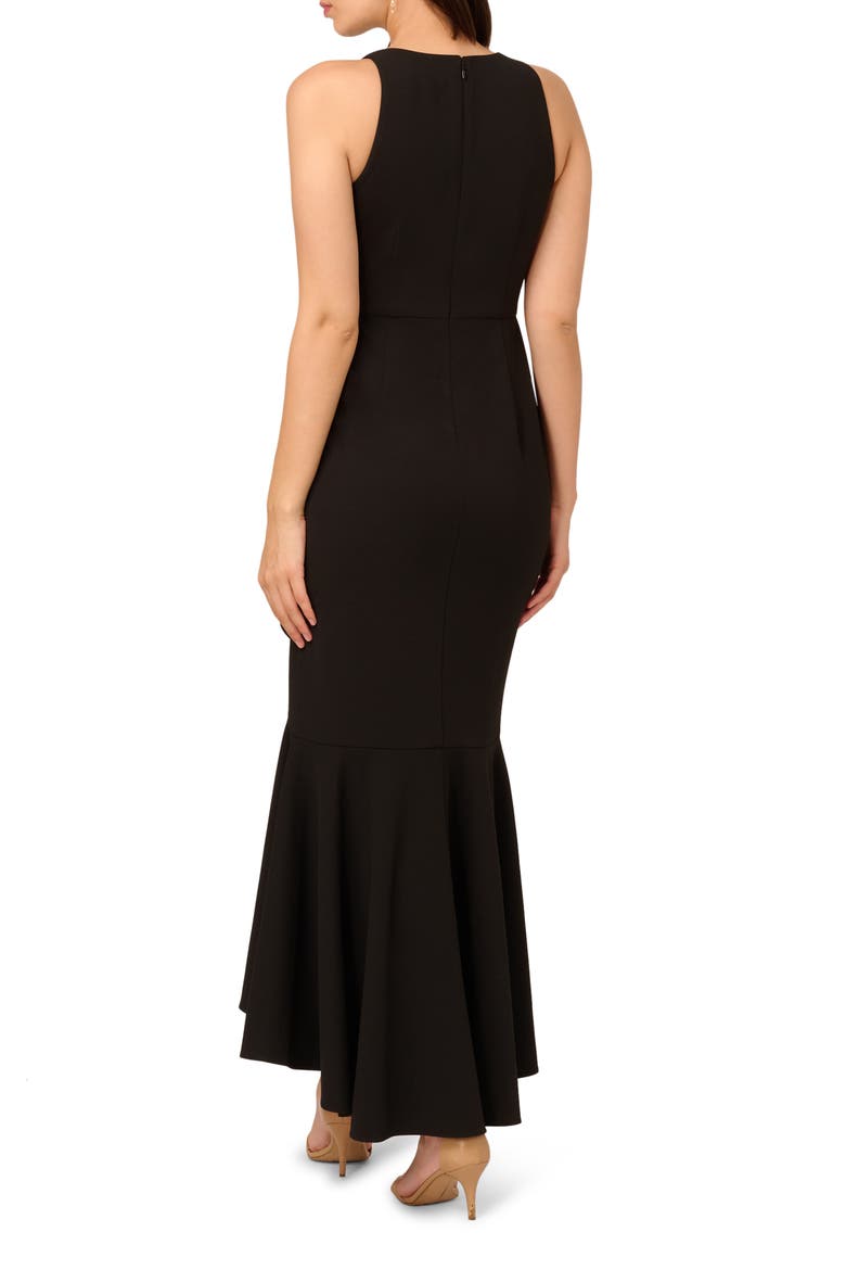 Beaded Appliqué Ruffle Crepe Gown, Alternate, color, BLACK