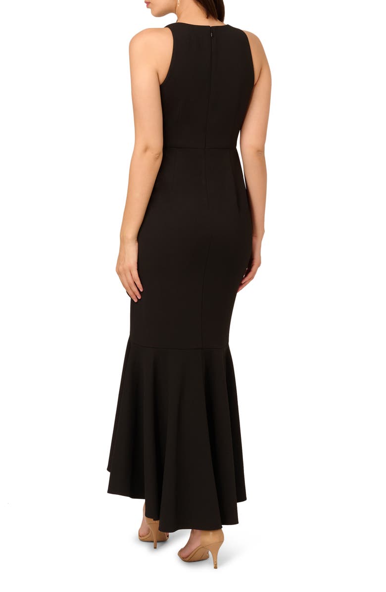 Adrianna Papell Beaded Appliqué Ruffle Crepe Gown, Alternate, color, Black