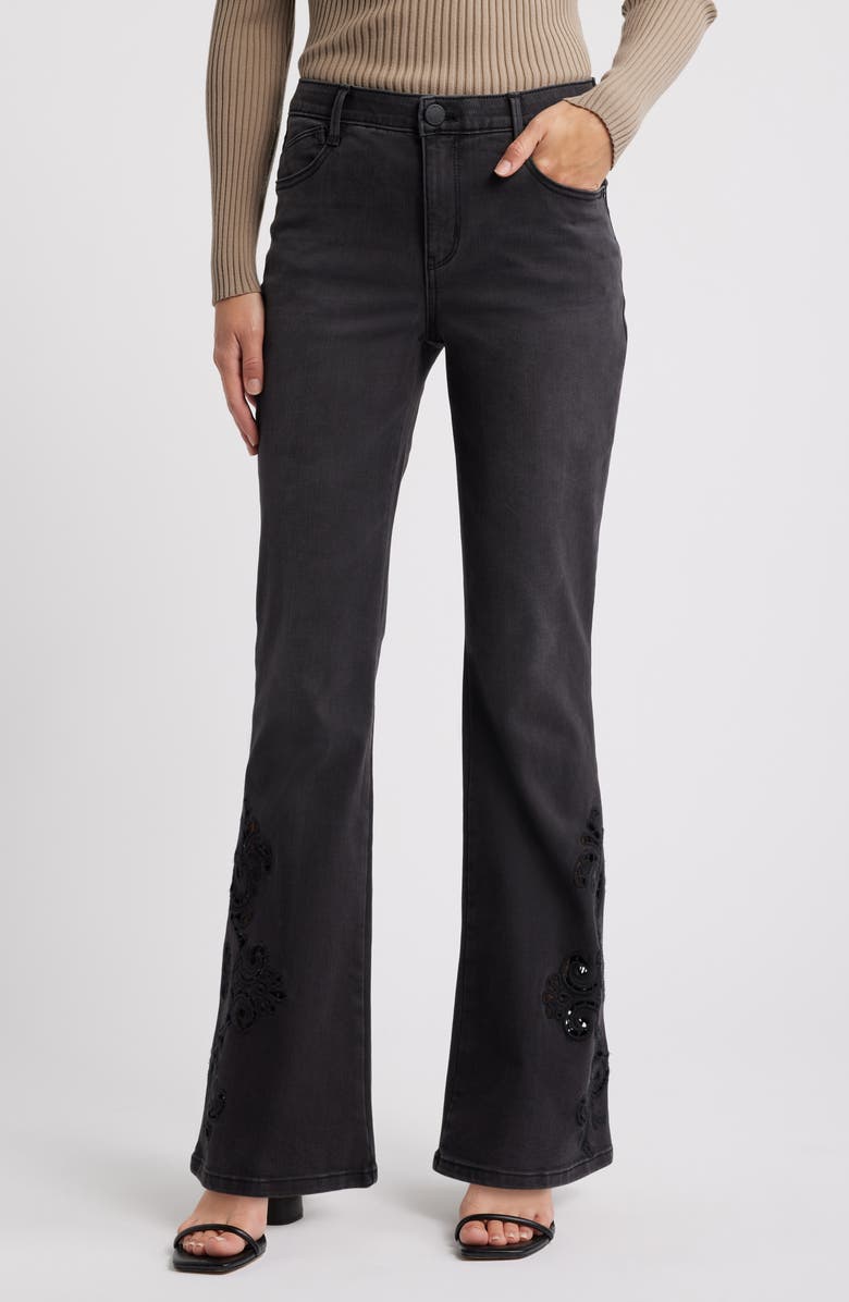 Wit & Wisdom 'Ab'Solution Embroidered High Waist Flare Jeans, Main, color, Washed Black