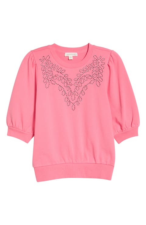 Embroidered Puff Sleeve Sweatshirt