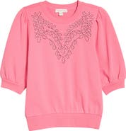 Treasure & Bond Embroidered Puff Sleeve Sweatshirt