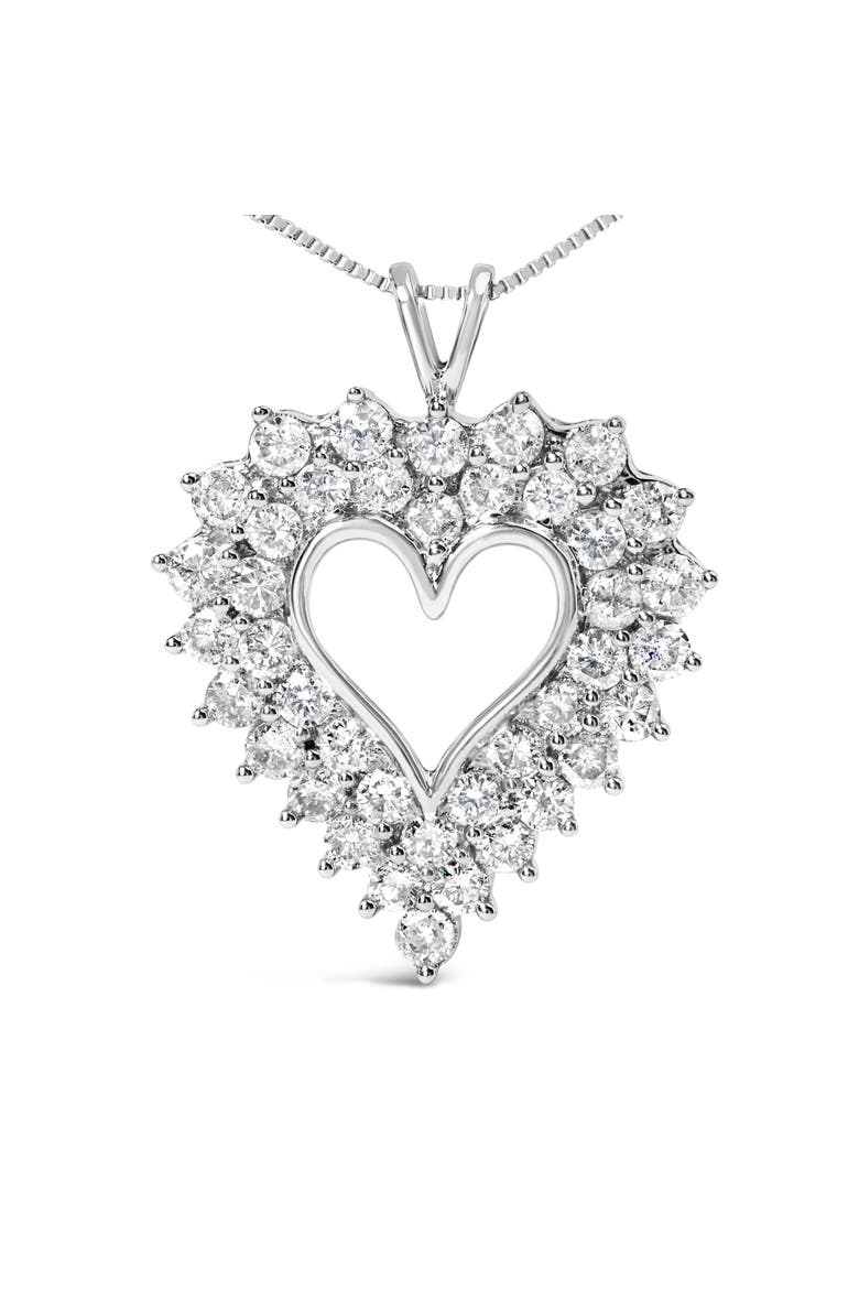 Silver 4.0 Cttw Diamond Two Row Open Heart 18" Pendant Necklace, Alternate, color, White