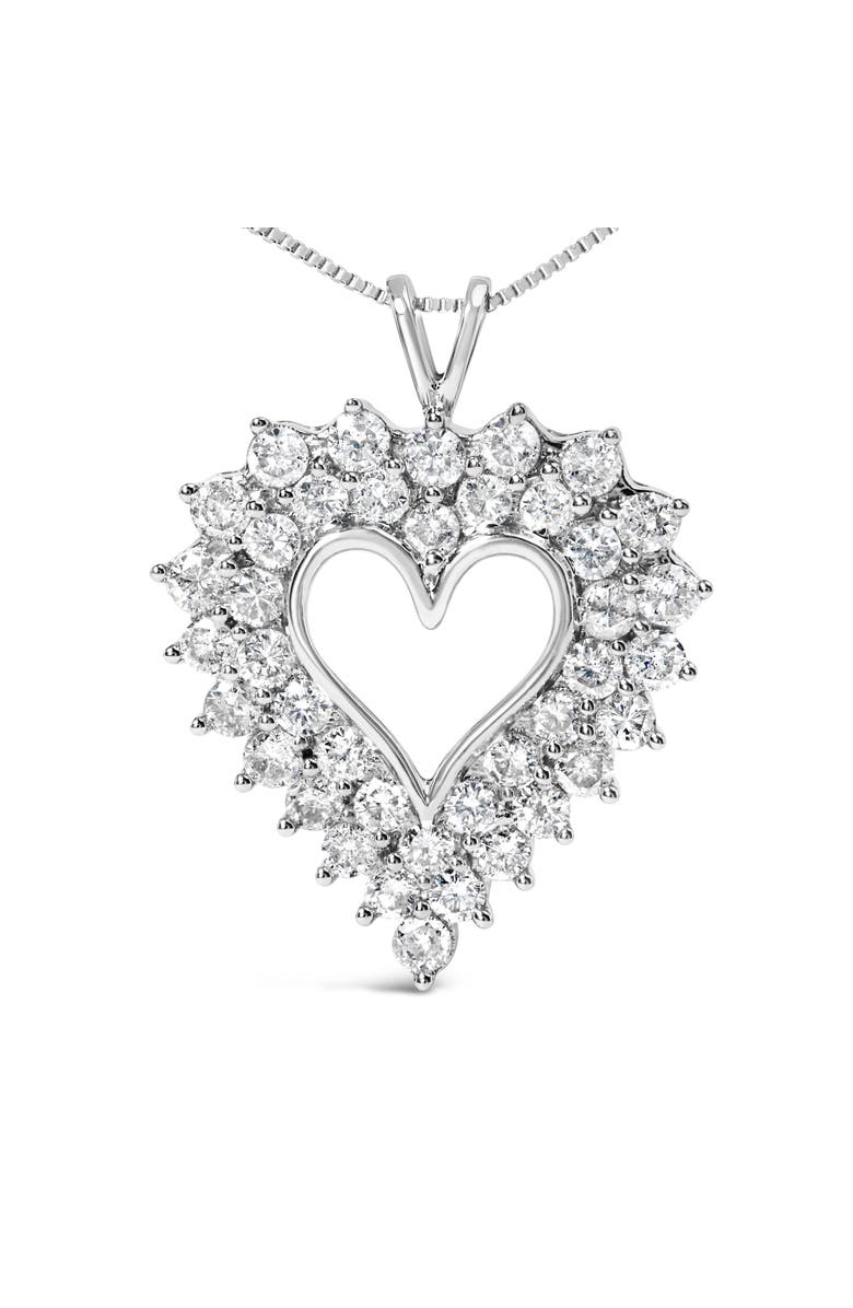 Haus of Brilliance Silver 4.0 Cttw Diamond Two Row Open Heart 18" Pendant Necklace, Alternate, color, White
