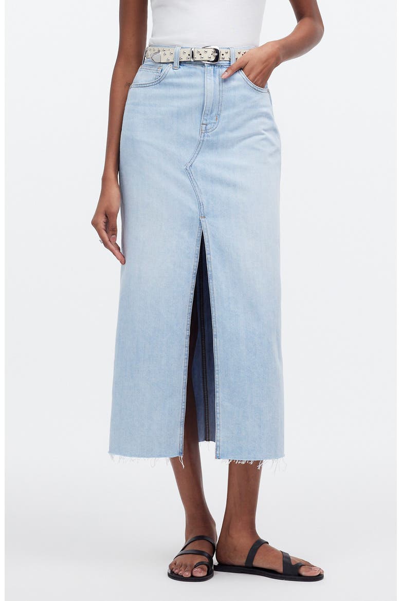 The Rilee Denim Midi Skirt, Main, color, FITZGERALD WASH