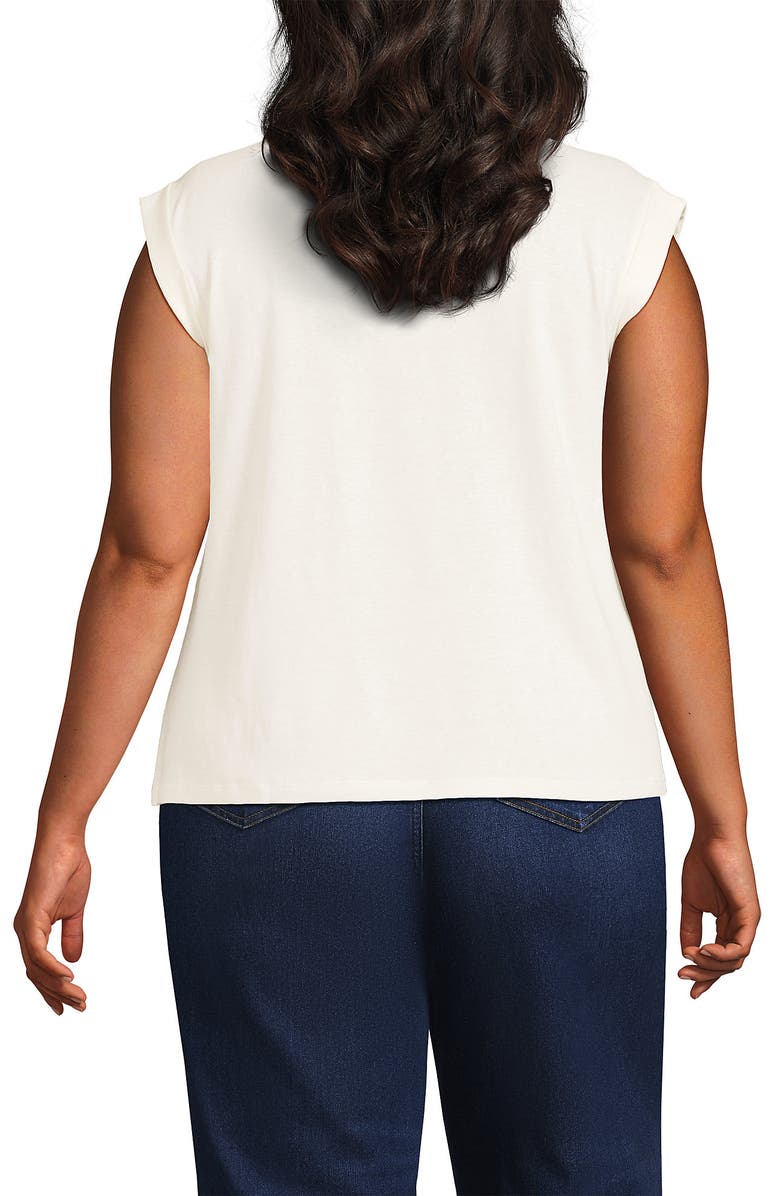 Lands' End Linen Blend Cap Sleeve Gathered Shoulder Tee, Alternate, color, Ivory