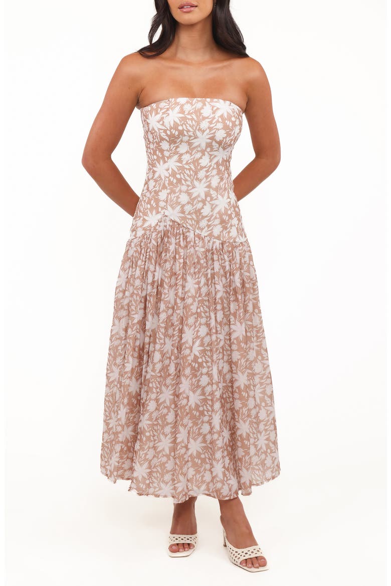 Nyx Strapless Drop Waist Maxi Dress, Main, color, MOCHA