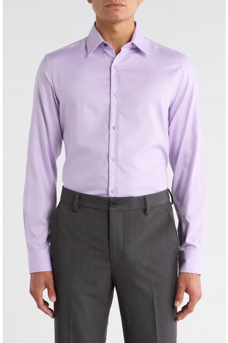 Slim Fit Textured Stretch Cotton Dress Shirt, Main, color, PURPLE