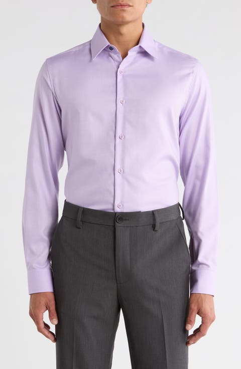 Slim Fit Textured Stretch Cotton Dress Shirt