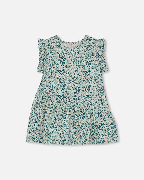 Deux Par Deux Baby Girl's Printed Organic Cotton Tunic Top Small Turquoise Flowers In Small Turquoise Flowers
