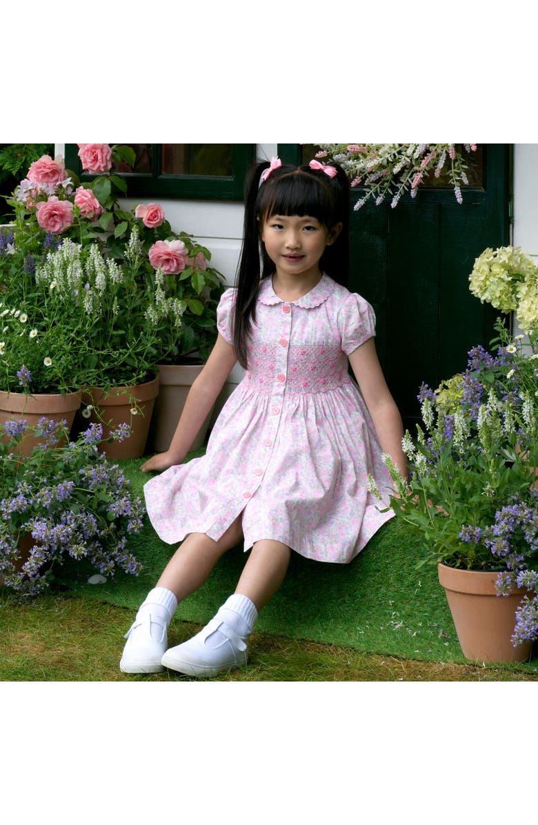 Rachel Riley Ditsy Bloom Smocked Button-Front Dress, Alternate, color, Pink