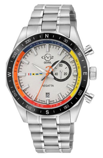 Gv2 Regatta Stainless Steel Swiss Quartz Bracelet Watch, 42mm In White/stainless Steel
