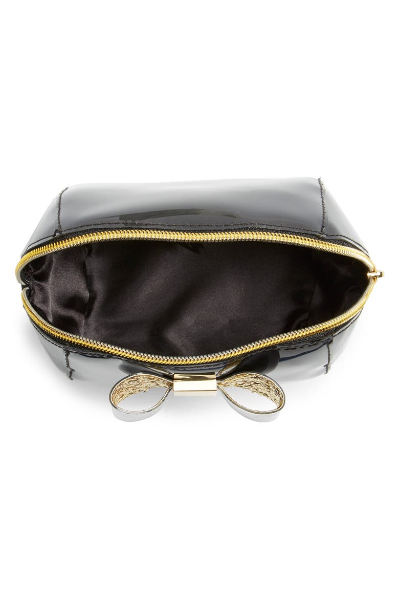 'Small Glitter Bow Trapeze' Cosmetics Case, Alternate, color, BLACK