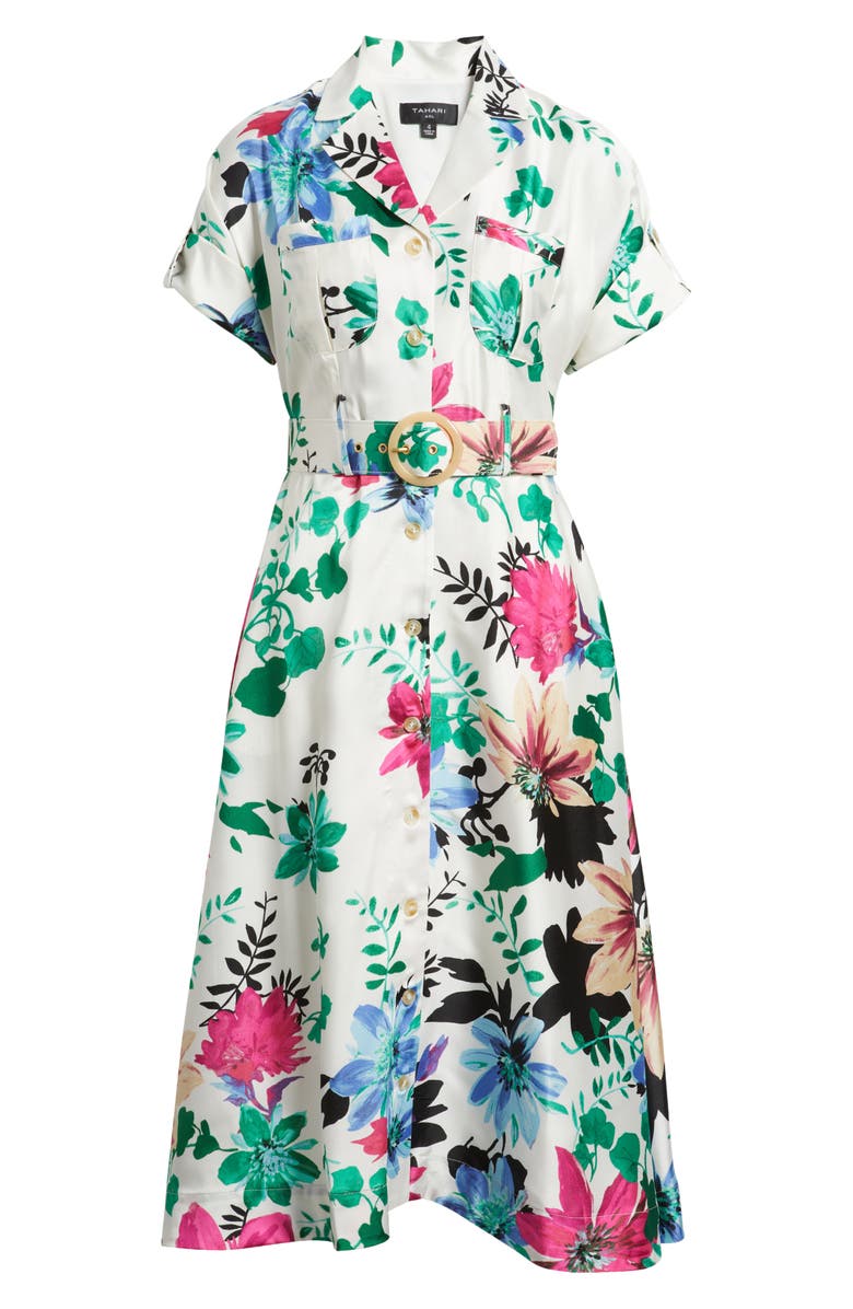 Tahari ASL Floral Midi Shirtdress, Alternate, color,