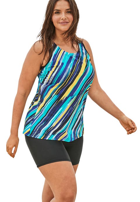 Longer-Length High-Neck Racerback Tankini Top (Plus)