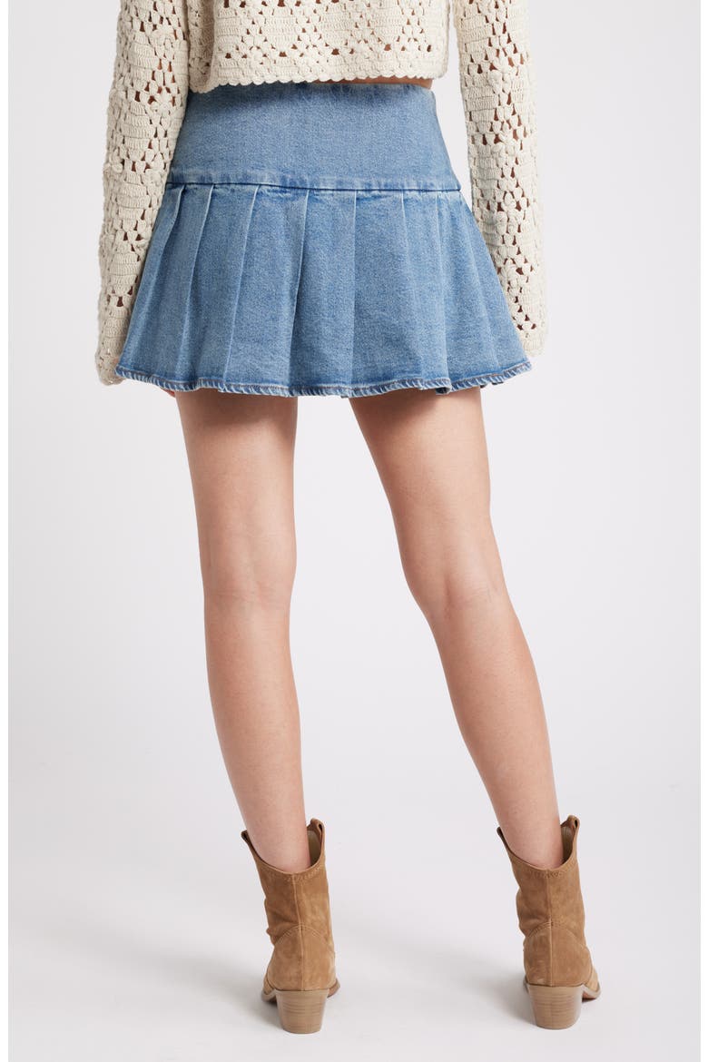 Pleated Denim Miniskirt, Alternate, color, BLUE DENIM WASH
