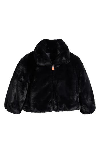 Save The Duck Kids' Ceri Reversible Faux Fur Puffer Jacket In Black