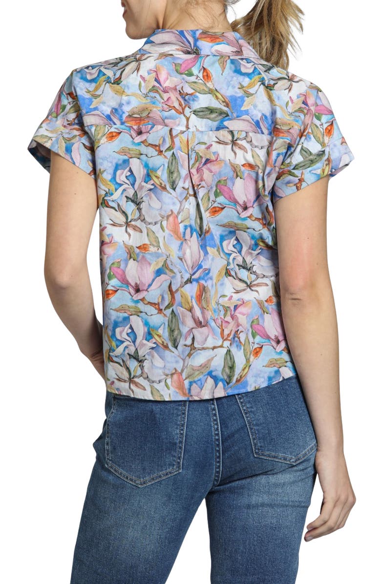 APNY Floral Print Tie Front Cotton Camp Shirt, Alternate, color, Blue/ Rose Multi